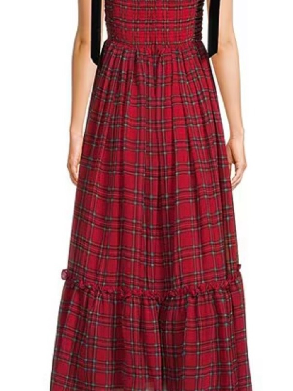 B Darlin Bustier Bodice Red Plaid Maxi Dress with Tie Straps - Picture 2 of 14